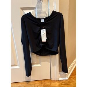 New CALIA GO Women's Medium Black Long Sleeve Ruched Swim Rash Guard Top